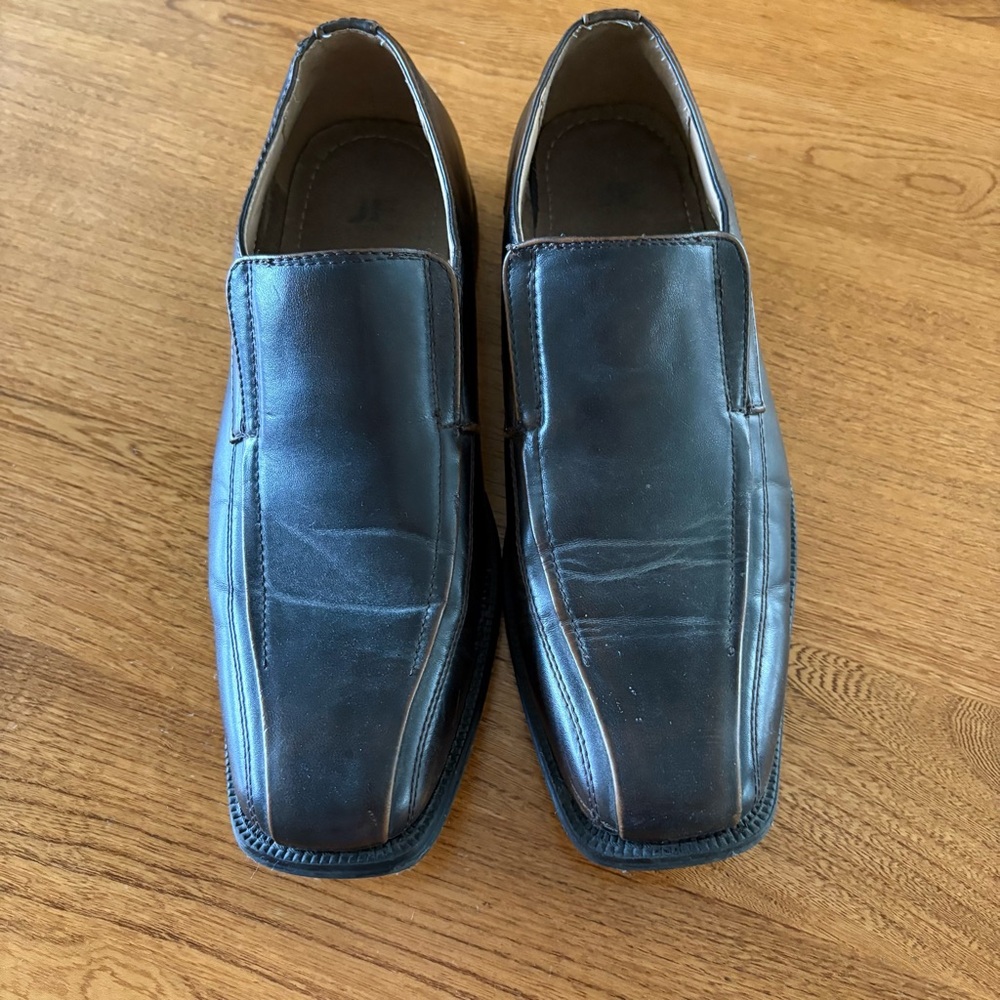 JF J. Ferrar Men's Dress Casual Shoes Brown Slip On Size 10 Loafer Faux Leather - Picture 2 of 8